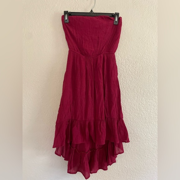 Maurices Burgundy High Low Strapless Dress - Picture 1 of 3